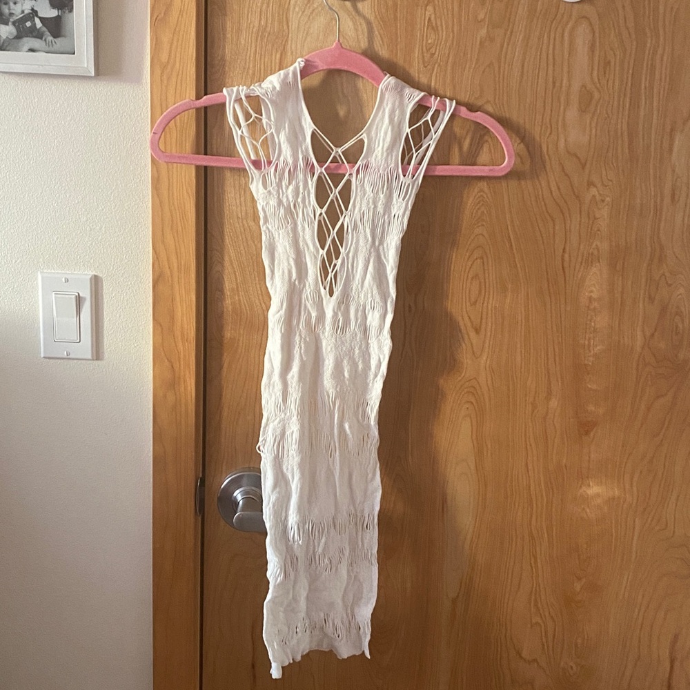 White Crochet Lingerie Mesh Sleeveless Dress